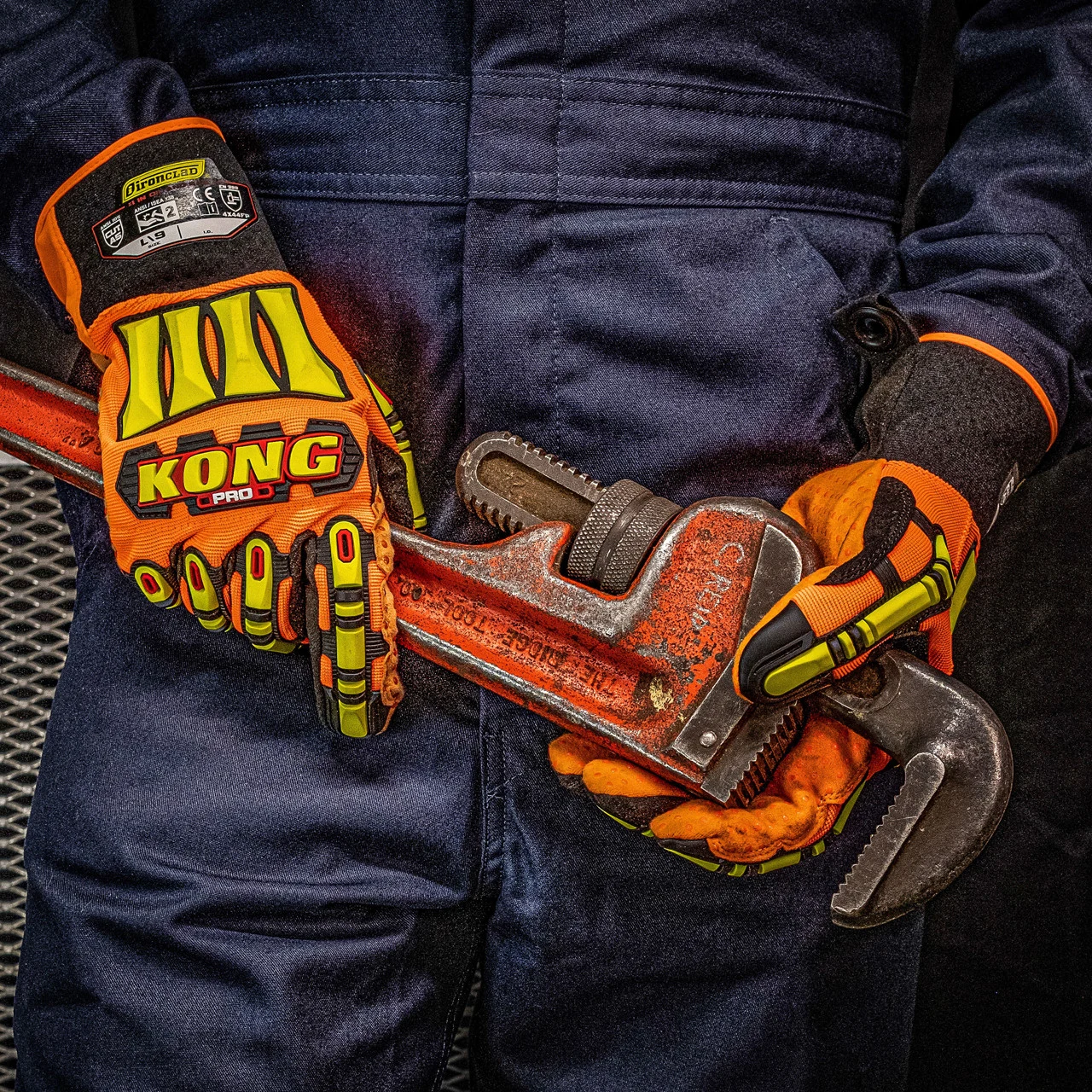 KONG PRO glove used beside industrial pipework
